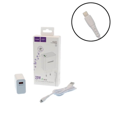 TAKEMORE A2420i Φορτιστής 20W-Fast charching QC3.0 Θύρας: USB-A Με Καλώδιο USB Σε Lighting Άσπρο