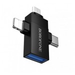 Μετατροπέας OTG 3 Σε 1 Borofone V26D Lightning / USB-C / Micro USB Male Σε USB-A Female 