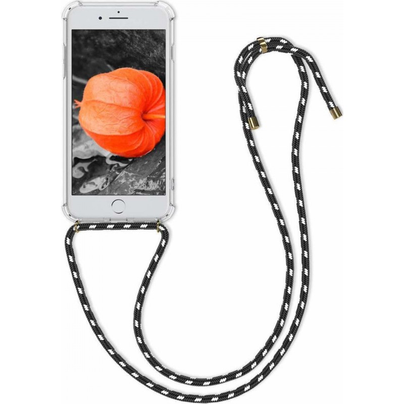 Oem Cord Silicone  Διάφανη Θήκη Για Apple iPhone 7 / 8 Plus Με Λουρί Μαύρο - Άσπρο