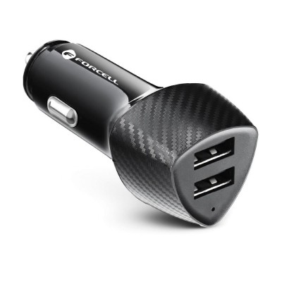 Forcell  Carbon Φορτιστής Αυτοκινήτου 2 Θυρών USB 18W CC50-2A 18W Μαύρο (Total 36W)