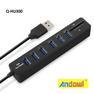Andowl Q-HU300  Usb 3.0 Hub Με 6 Θύρες Usb Και Micro SD/TF Reader - Μαύρο