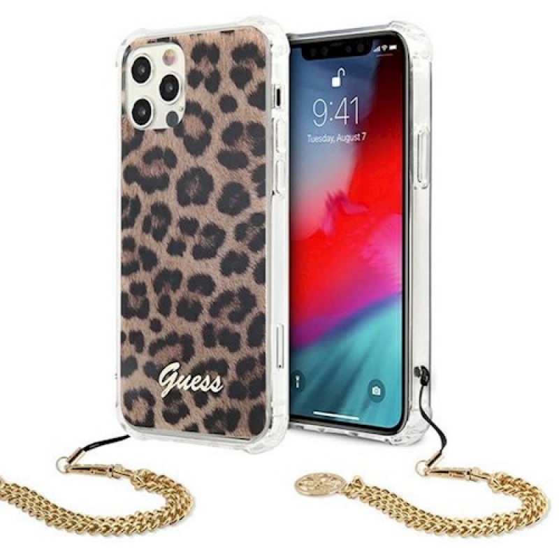 Guess GUHCP12MKSLEO Θήκη για Apple iPhone 12 / 12 Pro 6.1" – Hard Case Gold Chain Λεοπάρ