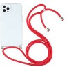OEM Silicone  Διάφανη Θήκη Για Apple Iphone 13 Pro Max 6.7" Με Λουράκι Κόκκινο