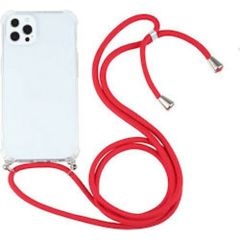 OEM Silicone  Διάφανη Θήκη Για Apple Iphone 13 Pro Max 6.7" Με Λουράκι Κόκκινο