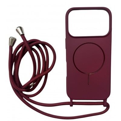Oem Cord Silicone Μπορντό Θήκη Με Magsafe Για Apple iPhone 17 Air 5G 6,6" Με Λουρί Μπορντό