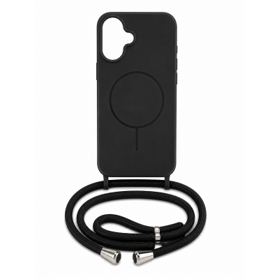 Oem Cord Silicone Μαύρη Θήκη Με Magsafe Για Apple iPhone 17 5G 6,3" Με Λουρί Μαύρο