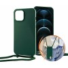 Oem Cord Silicone Case  Σκούρο Πράσινη Για Apple IPhone 12 6.1'' Με Λουράκι  Σκούρο Πράσινο