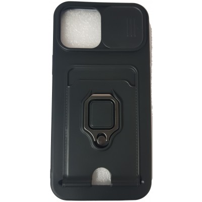 Oem Ring Holder Θήκη Σιλικόνης Με Προστασία Κάμερας Και Υποδοχή Κάρτας Για Apple iPhone 13 6.1''  Μαύρο