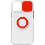 Oem Ring Holder Θήκη Σιλικόνης 2.0mm Με Camera Cover Για Apple iPhone 13 Pro Max 6.7"  Κόκκινο