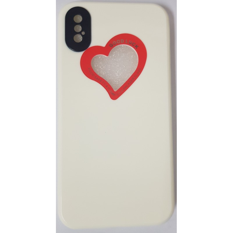 Oem Soft Case Gel TPU Cover 2.0mm Good Luck Καρδιά Για Apple iPhone X / XS  Άσπρο