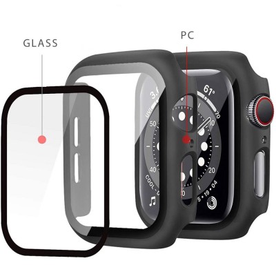 Oem Full Face 360 Πλαστική Θήκη Mε Τζαμάκι Για Apple Watch 49 mm Μαύρο 