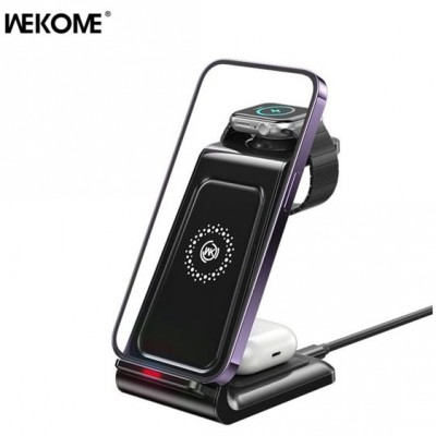 Wekome WP-U168 Ασύρματος Φορτιστής 3 σε 1 για iPhone, AirPods και Apple Watch  (Qi Pad) 15W Μαύρος WP-U168