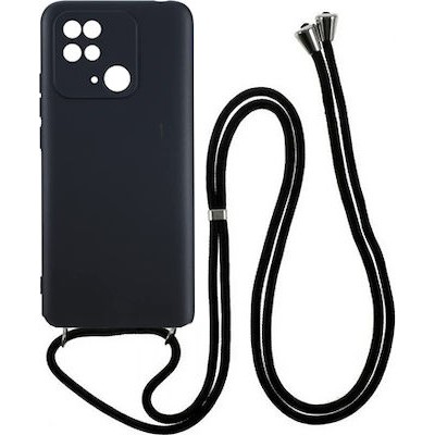 Oem Cord Silicone Μαύρη Θήκη Για Xiaomi Redmi 10C Με Λουράκι Μαύρο