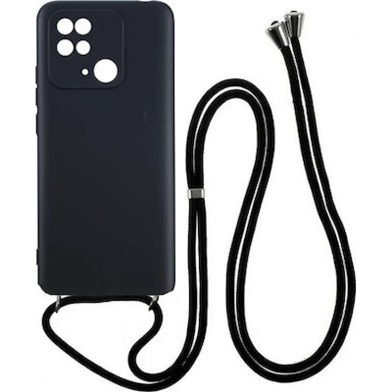Oem Cord Silicone Μαύρη Θήκη Για Xiaomi Redmi 10C Με Λουράκι Μαύρο
