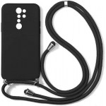 Oem Θήκη Σιλικόνης Μαύρη Για Xiaomi Redmi Note 8 Pro Με Κορδόνι Μαύρο