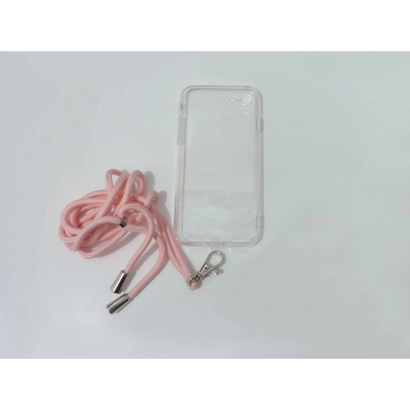 OEM Silicone  Διάφανη Θήκη Για Apple iPhone 7 / 8 Plus Με Λουράκι Ροζ