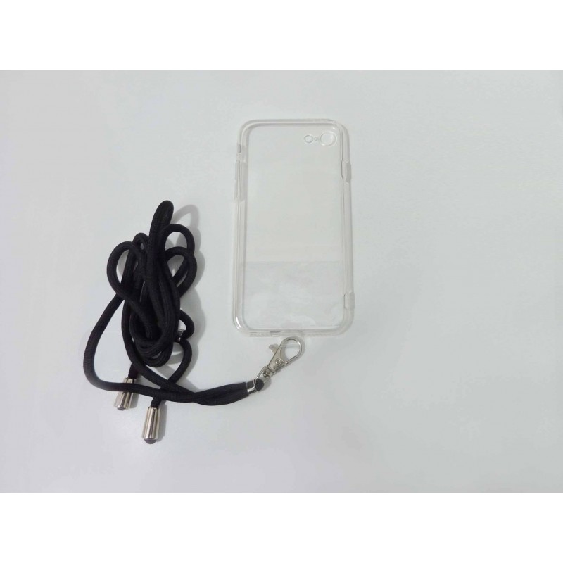 OEM Silicone  Διάφανη Θήκη Για Apple iPhone 7 / 8 Plus Με Λουράκι Μαύρο