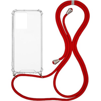 Oem Cord Silicone Διάφανη Θήκη Για Apple iPhone 13 6.1'' Με Λουρί Κόκκινο