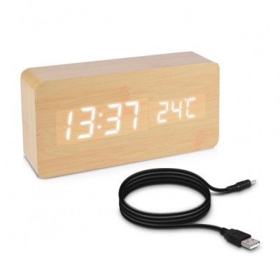 Wooden Ξύλινο Ψηφιακό Ρολόι Επιτραπέζιο με Ξυπνητήρι Μπεζ