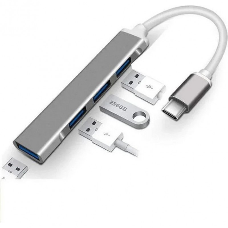 Oem Hub Type-C Σε USB 2.0 Με 4 Θύρες Ασημί