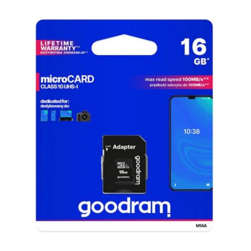 Memory Card GOODRAM microSD SD 16GB CLASS 10