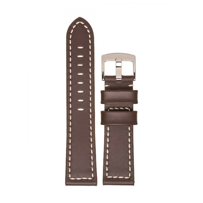 Oem Universal Δερμάτινο Λουράκι Strasp Για Smart Watch - Ρολόγια  Καφέ / Λευκό 24 mm