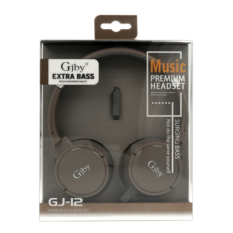 Gjby Stereo Headphones GJ-12 Ενσύρματα Ακουστικά με Υποδοχή 3.5mm και Μικρόφωνο Καφέ