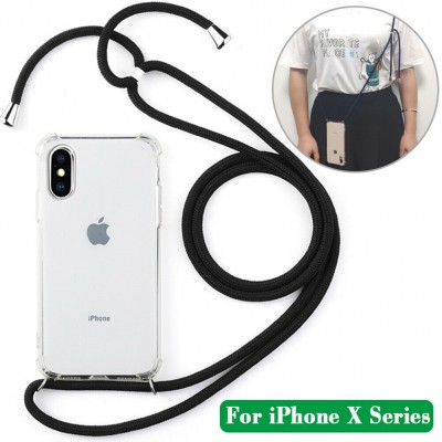 Oem Cord Silicone   Διάφανη Θήκη Για Apple iPhone X / XS  Διάφανο Με Λουρί Ριγέ Μούρο