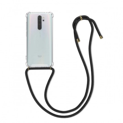 Forcell Cord Clear Silicone Case Διάφανη Θήκη Για Xiaomi Redmi 9 Με Λουράκι Μαύρο