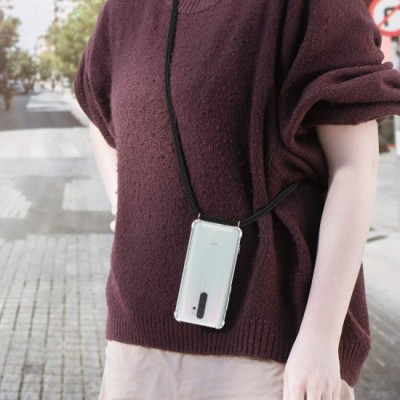 Forcell Cord Clear Silicone Case Διάφανη Θήκη Για Xiaomi Redmi 9 Με Λουράκι Μαύρο