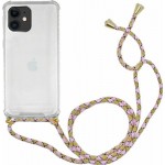 Oem Cord Silicone  Διάφανη Θήκη Για Apple iPhone 11 Με Λουρί Ριγέ Ροζ - Κίτρινο