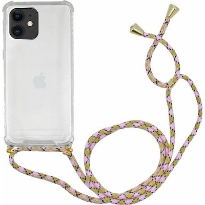 Oem Cord Silicone  Διάφανη Θήκη Για Apple iPhone 13 6.1'' Με Λουρί Ροζ - Κίτρινο 