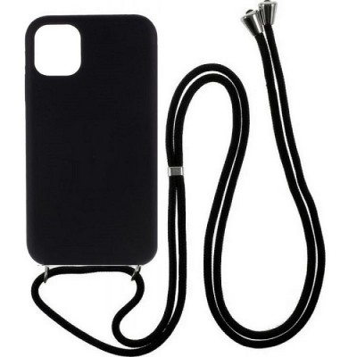 Oem  Cord  Silicone Case Μαύρη Θήκη Για Apple iPhone 11 Pro Με Λουρί Μαύρο