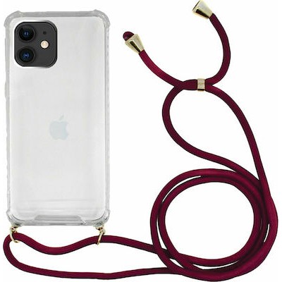 Oem Cord Silicone   Διάφανη Θήκη Για Apple iPhone 12 / 12 Pro 6,1'' Με Λουρί Μπορντό