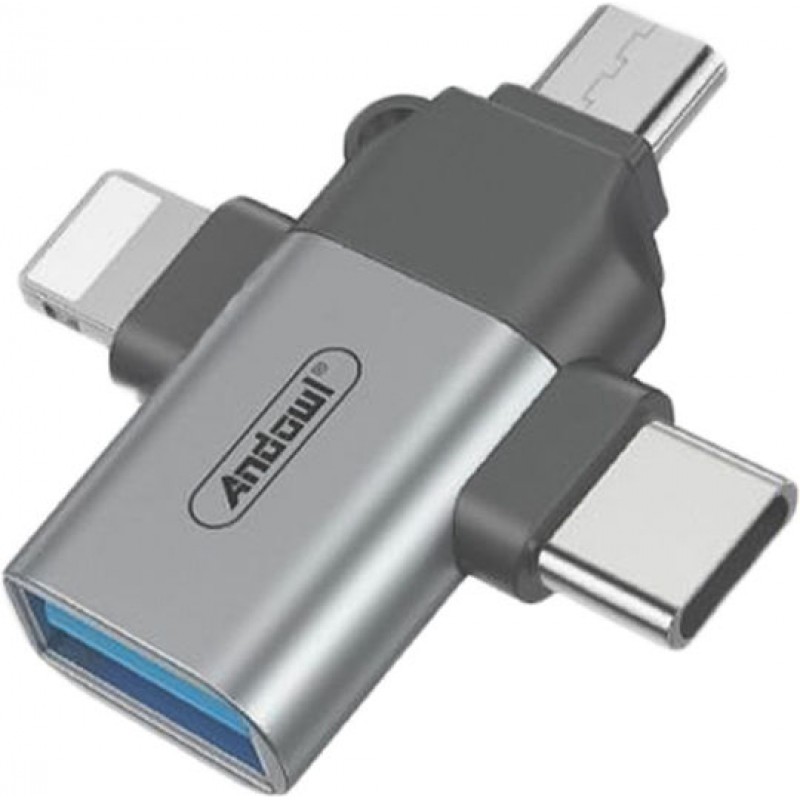 Μετατροπέας OTG 3 Σε 1 Andowl Q-OTG09 Lightning / USB-C / Micro USB Male Σε USB-A Female 