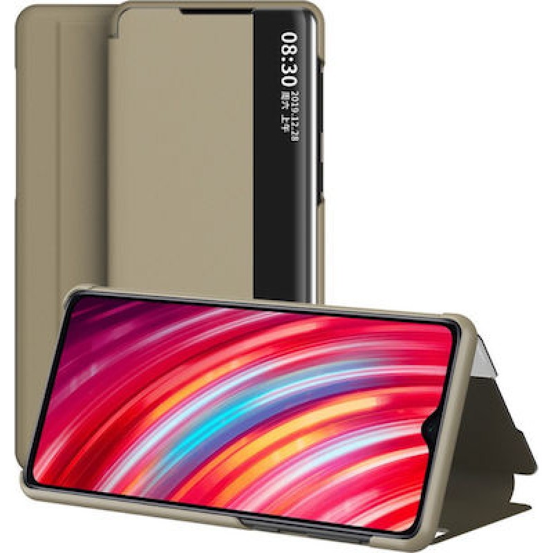 Oem Θήκη Clear View Cover Standing Με Ημιδιάφανη Οθόνη Για Xiaomi Redmi Note 9 Pro / Redmi Note 9s / Note 9 Pro Max  Χρυσό