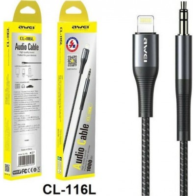 Awei CL-116L Καλώδιο Ήχου Lightning Male - 3.5mm Jack Male  1 m Μαύρο