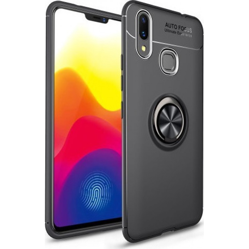 Forcell Back Cover Σιλικόνης Μαύρο με Δαχτυλίδι Στήριξης Για Huawei P Smart Plus Μαύρο