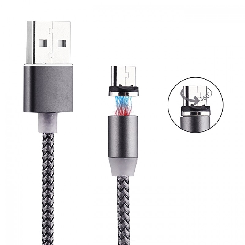 Oem Data Cable Magnetic Micro USB 1m Γκρι - Γκρι