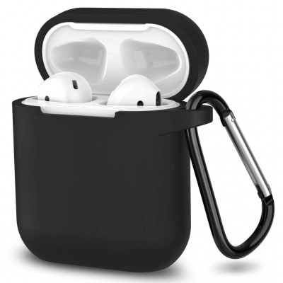 Oem Θήκη Σιλικόνης Με Γάντζο Για Apple Airpods / Airpods 2 Μαύρη - Μαύρο