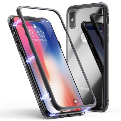 oem Μαγνητική Μεταλλική Θήκη Detachable Metal Frame με Πίσω Όψη από Tempered Glass Για Apple iPhone XS Max  Μαύρο