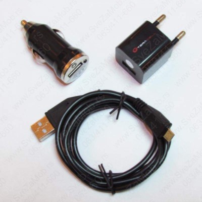 Oem Wall and Car charger 2 x micro usb cable 5V 1A Μαυρο