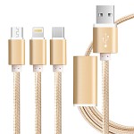 Oem Καλώδιο γρήγορης Φόρτισης 3 σε 1 USB με υποδοχή Lightning, Micro Usb και Usb Type-C 1,2 m χρυσό 