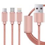 Oem Καλώδιο γρήγορης Φόρτισης 3 σε 1 USB με υποδοχή Lightning, Micro Usb και Usb Type-C 1,2 m ροζ