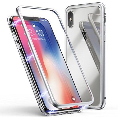 oem Μαγνητική Μεταλλική Θήκη Detachable Metal Frame με Πίσω Όψη από Tempered Glass Για Apple iPhone XS Max  Ασημί