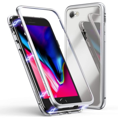 oem Μαγνητική Μεταλλική Θήκη Detachable Metal Frame με Πίσω Όψη από Tempered Glass Για Apple iPhone 6 / 6s Plus   Ασημί