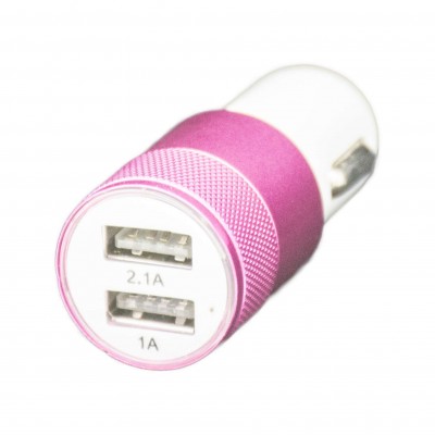 Oem Φορτιστής Αναπτήρα Αυτοκινήτου (USB) 2πλός 2.1A Μεταλλικός Ροζ