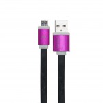 Eardom Καλώδιο Φόρτισης + Μεταφοράς Δεδομένων Micro USB 1m Πλακέ Μαύρο - Ροζ