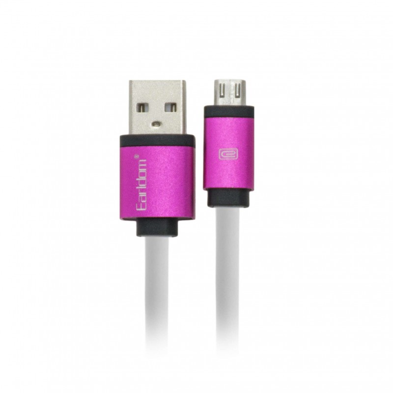 Eardom Καλώδιο Φόρτισης + Μεταφοράς Δεδομένων Micro 1m USB Πλακέ Λευκό-Ροζ 