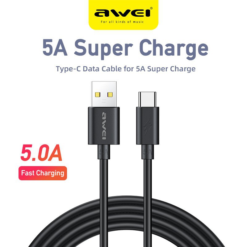 AWEI CL - 110T Καλώδιο Super Fast 5A USB Type C 1.0 m Μαύρο